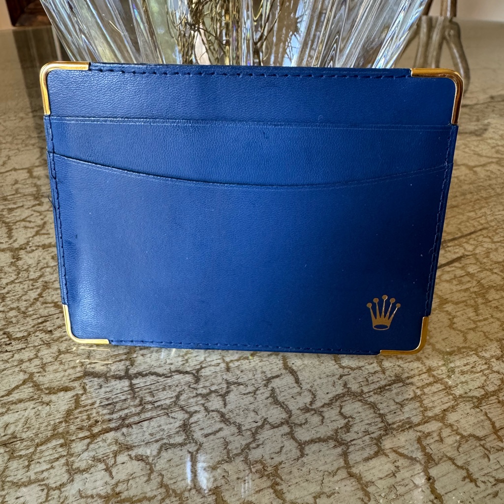 Original Rolex Blue Leather Card Holder With Gold Accents Original Rolex Blue Leather Card Holder With Gold Accents